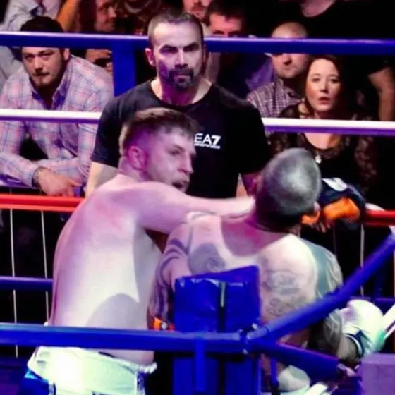 Courtney in the corner on fight night